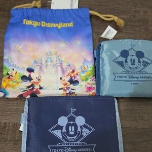 Tokyo Disneyland Mickey Drawstring Bag + Pouches - Blue Gradient